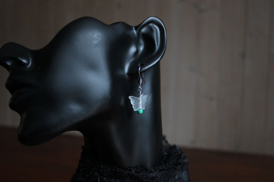 Boucles d'oreilles papillons cristal de roche malachites - Aurore Lune