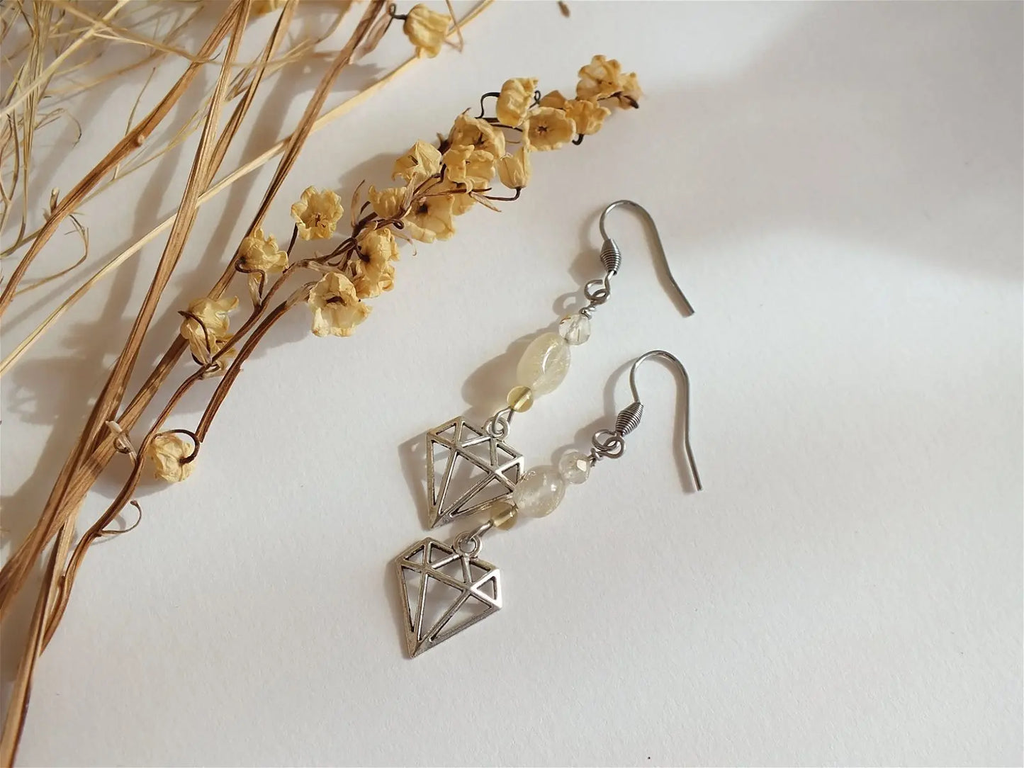 Boucles d'oreilles quartz à rutilé - Aurore Lune