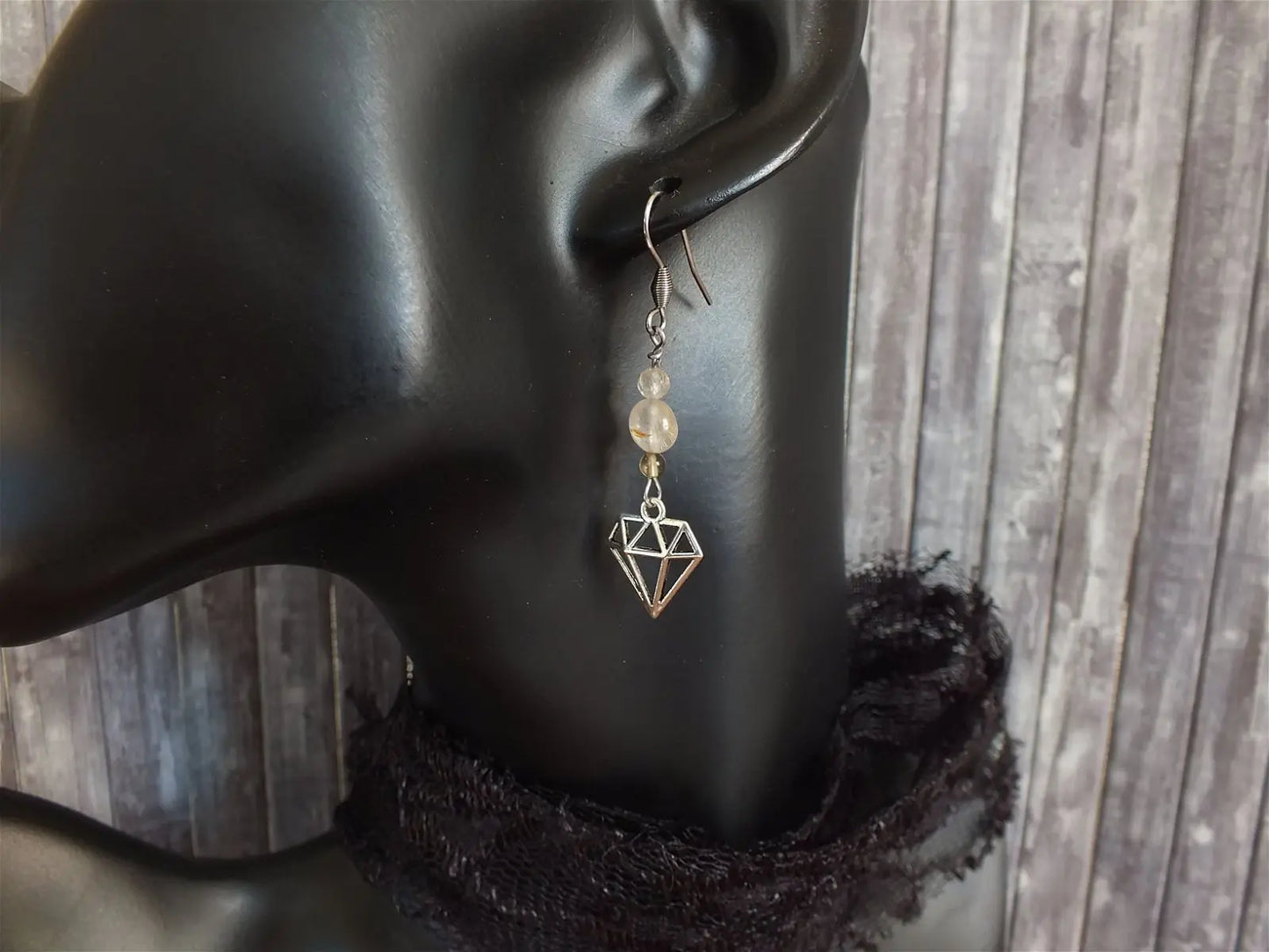 Boucles d'oreilles quartz à rutilé - Aurore Lune