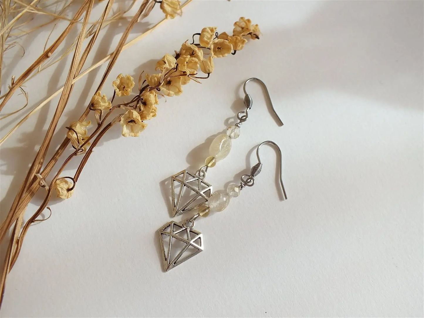 Boucles d'oreilles quartz à rutilé - Aurore Lune