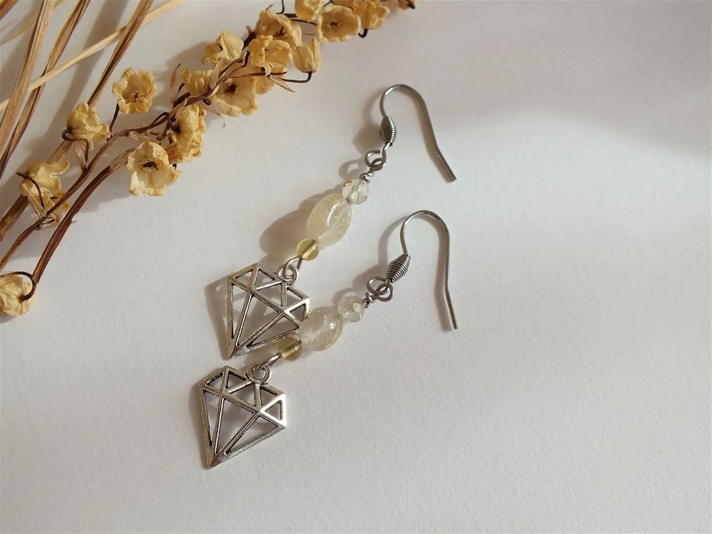 Boucles d'oreilles quartz à rutilé - Aurore Lune