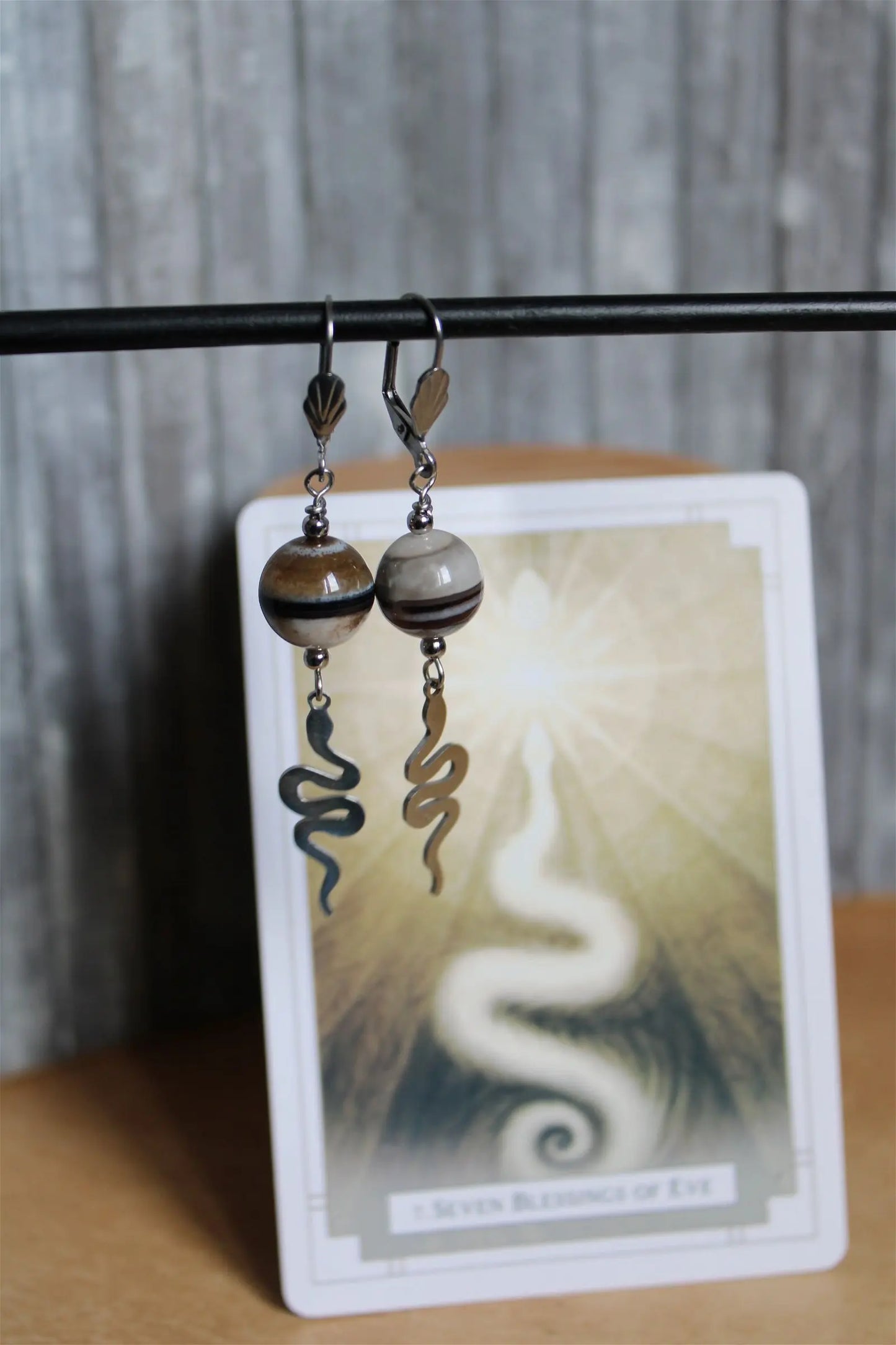 Boucles d'oreilles serpents et agates - Aurore Lune