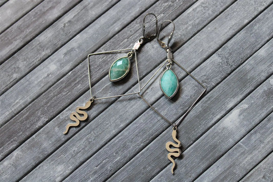 Boucles d'oreilles serpents mystiques et amazonites - Aurore Lune