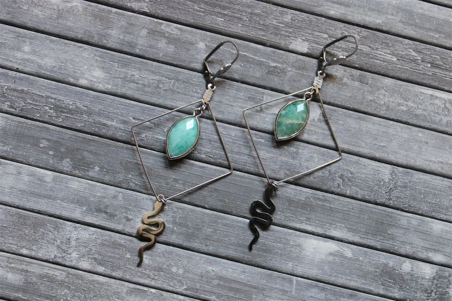 Boucles d'oreilles serpents mystiques et amazonites - Aurore Lune