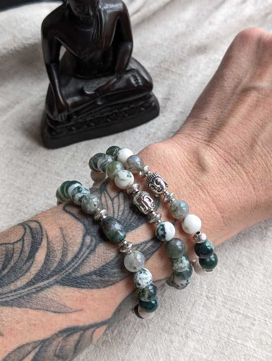 Bracelet agate mousse et agate arbre 17cm - Aurore Lune