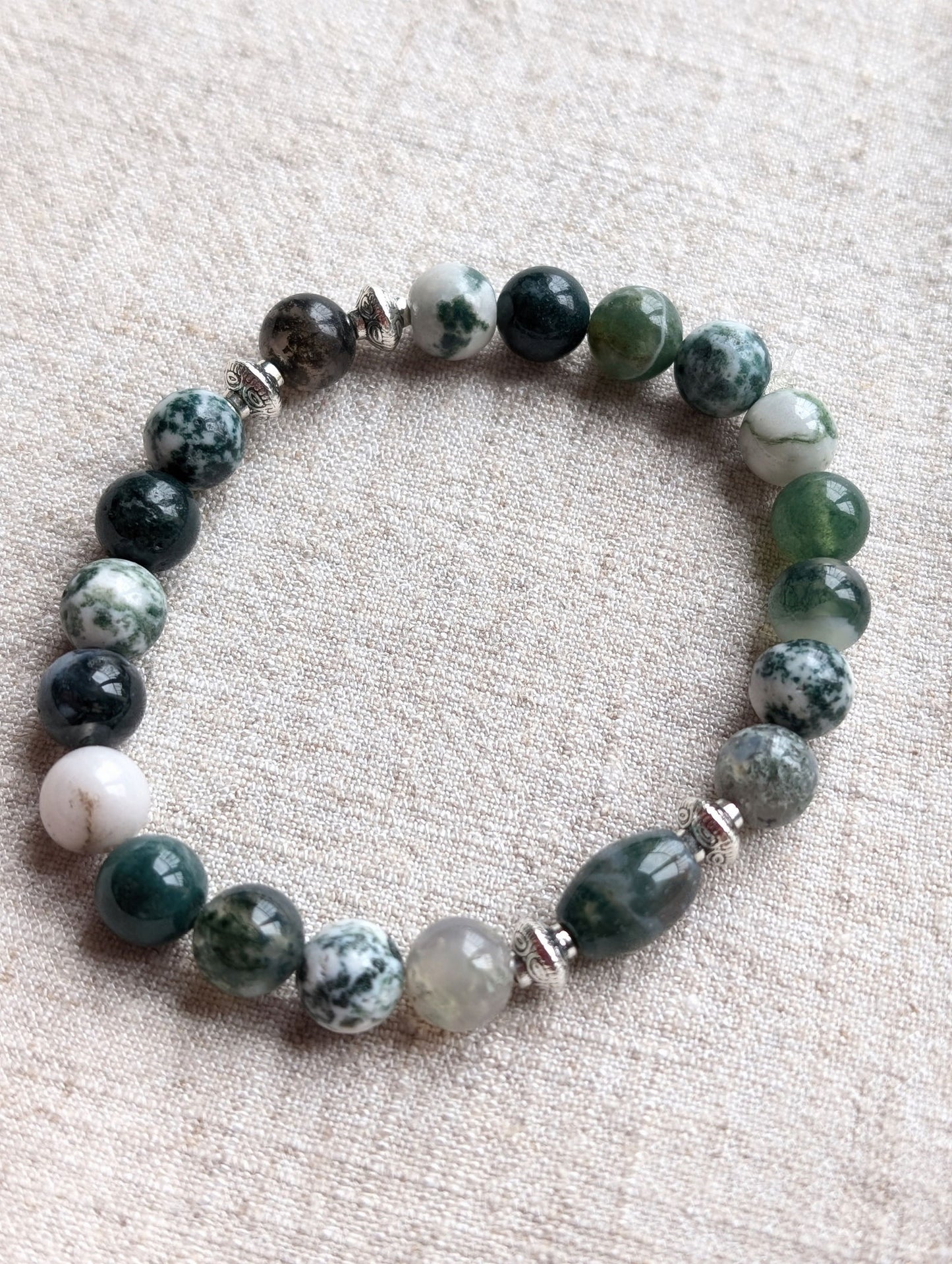 Bracelet agate mousse et agate arbre 17cm - Aurore Lune