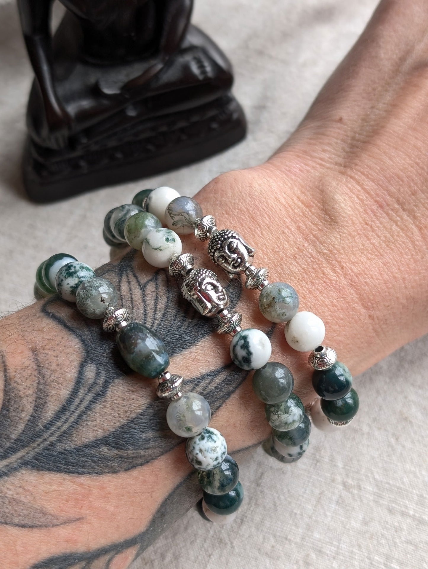 Bracelet agate mousse et agate arbre 17cm - Aurore Lune