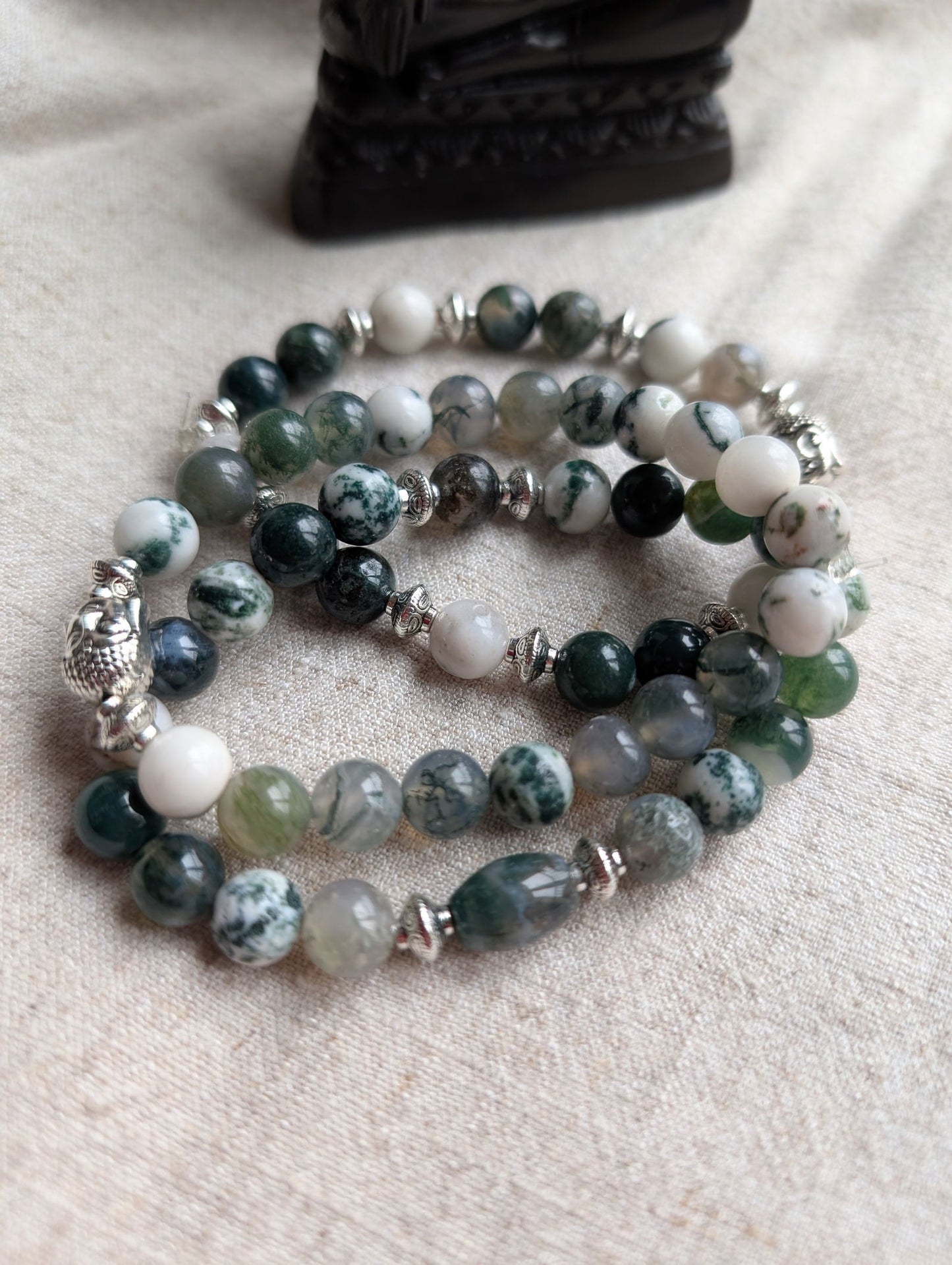 Bracelet agate mousse et agate arbre 17cm - Aurore Lune