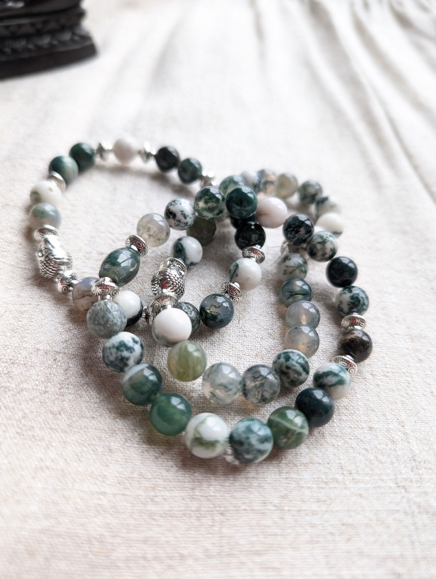 Bracelet agate mousse et agate arbre 17cm - Aurore Lune