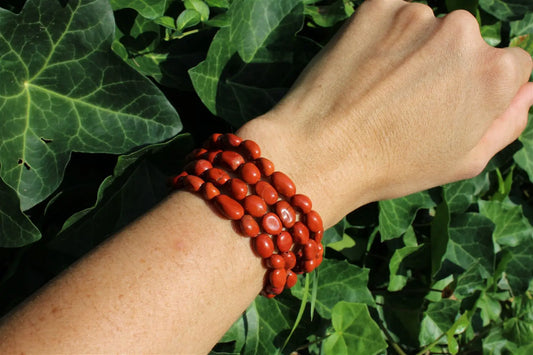 Bracelet élastiqué en jaspe rouge poignet fin à moyen - Aurore Lune