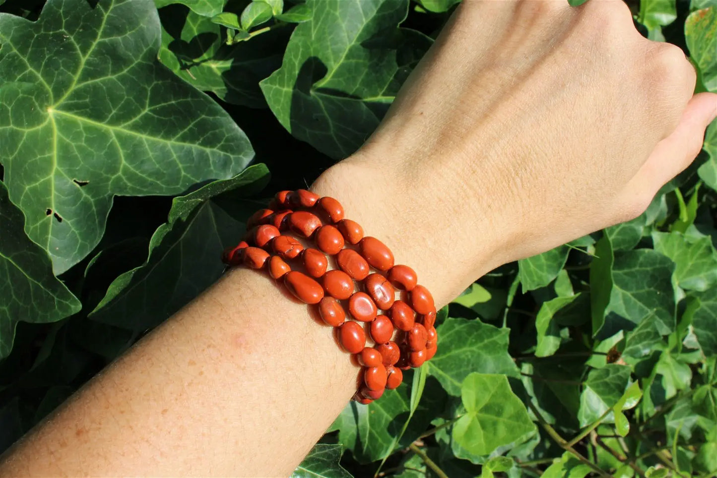Bracelet élastiqué en jaspe rouge poignet fin à moyen - Aurore Lune