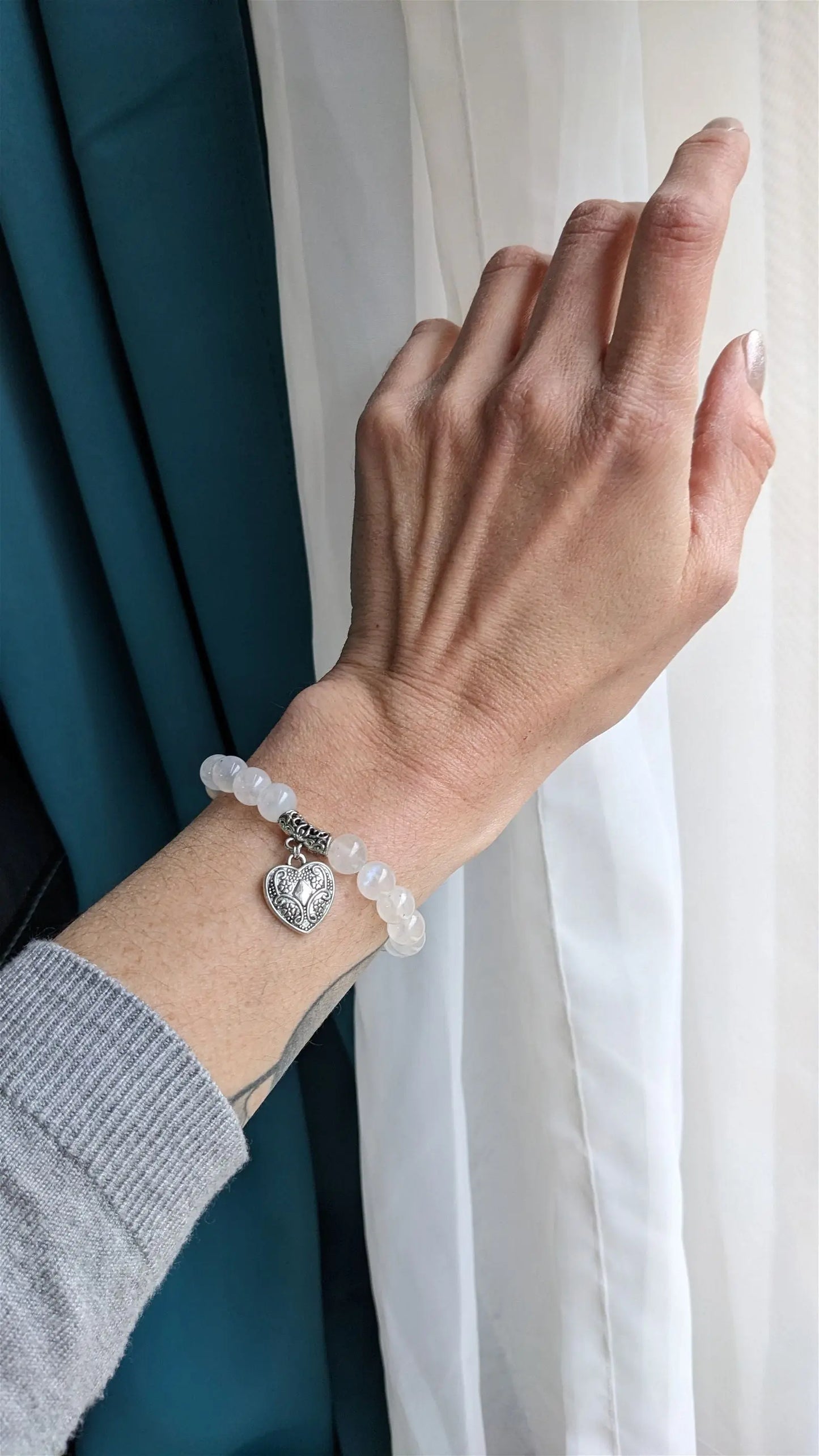 Bracelet élastique labradorite blanche - Aurore Lune