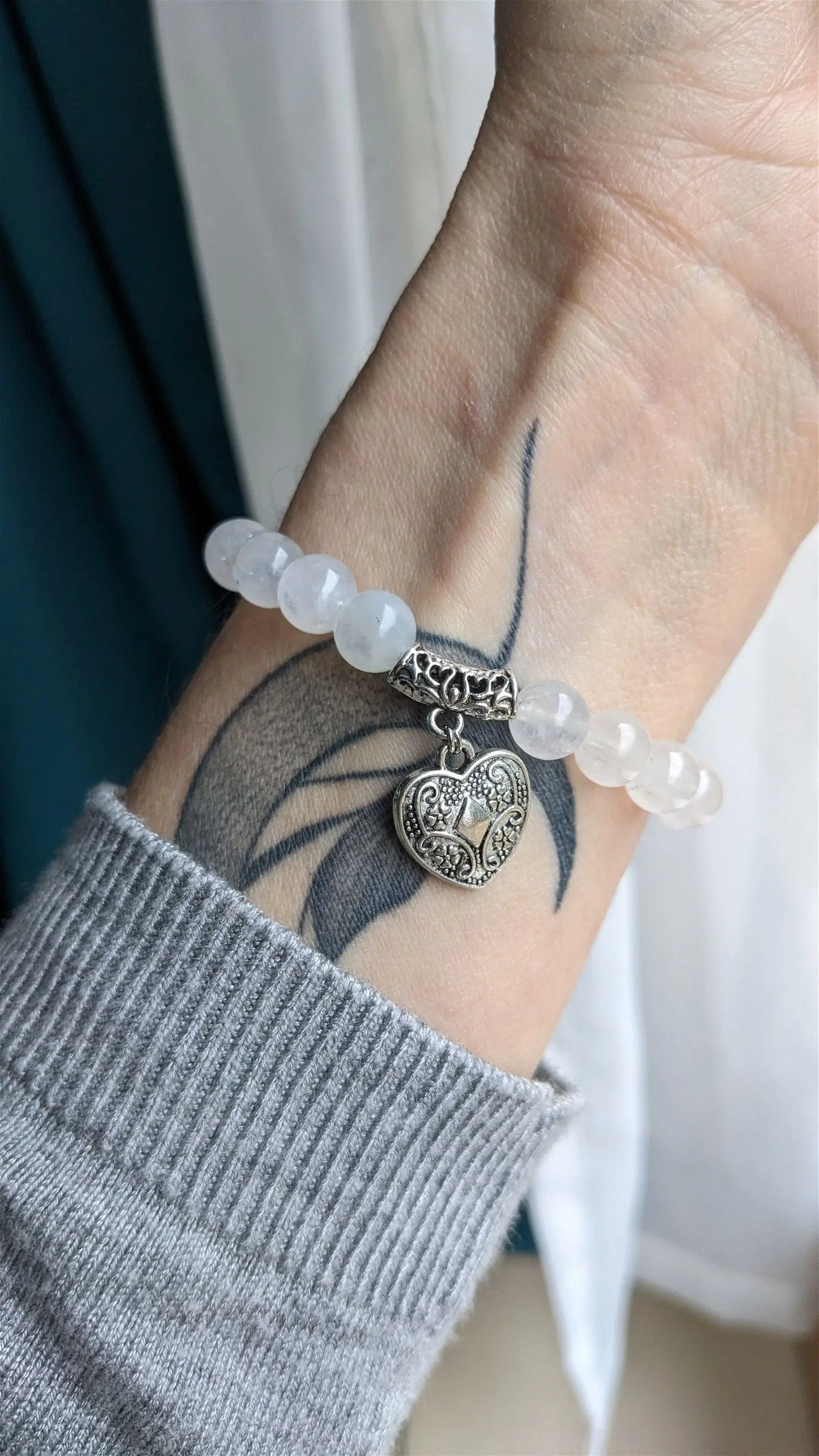 Bracelet élastique labradorite blanche - Aurore Lune