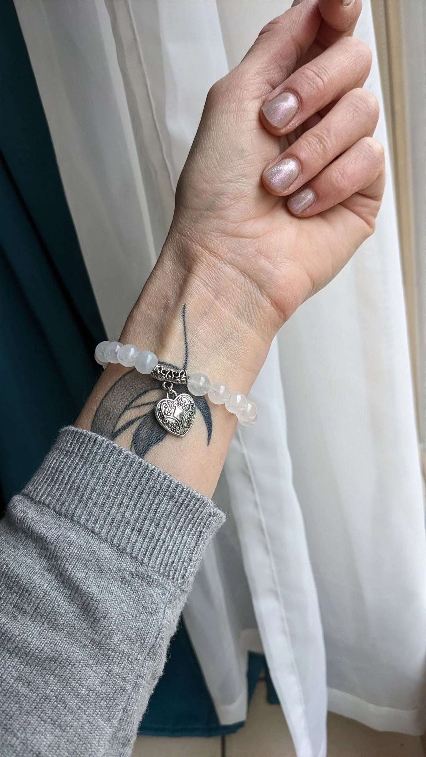 Bracelet élastique labradorite blanche - Aurore Lune
