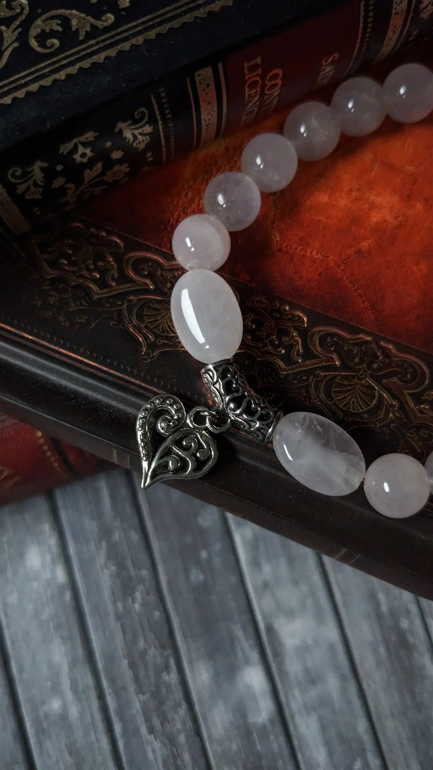 Bracelet élastique quartz rose labradorite blanche poignet epais 19 cm - Aurore Lune