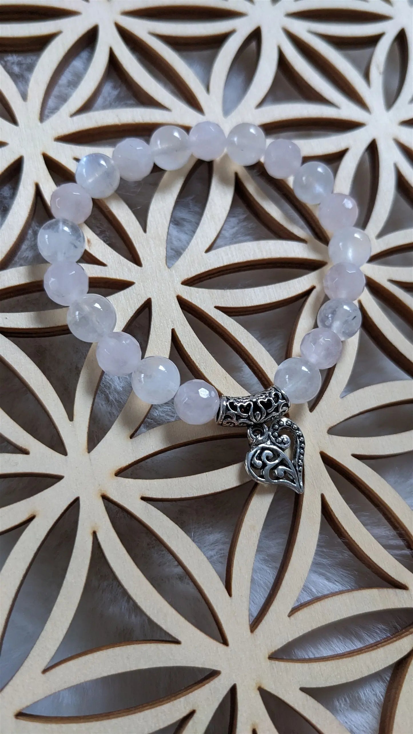 Bracelet élastique quartz rose labradorite blanche poignet fin - Aurore Lune