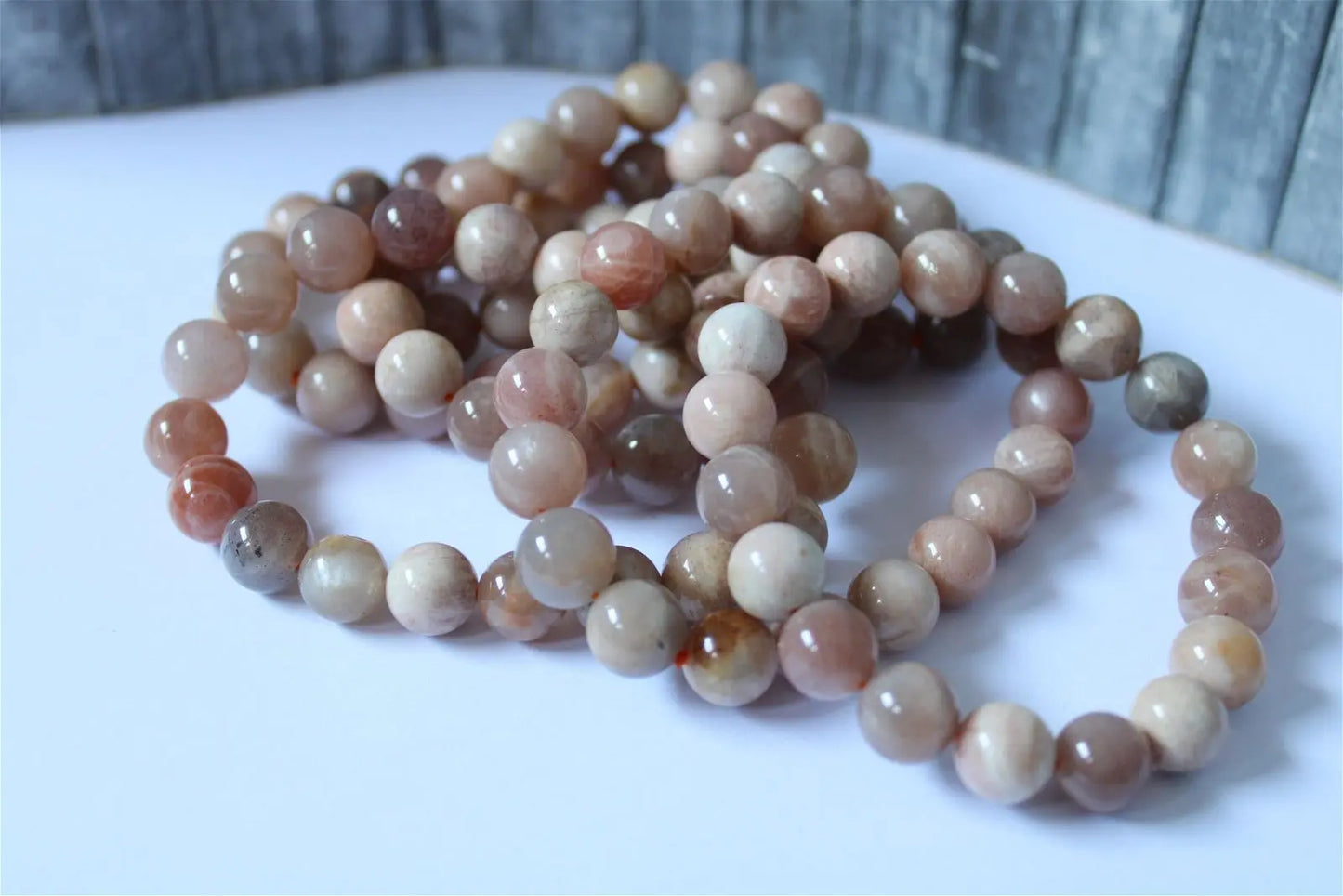 Bracelet en pierres de lune et soleil poignet fin ou moyen - Aurore Lune