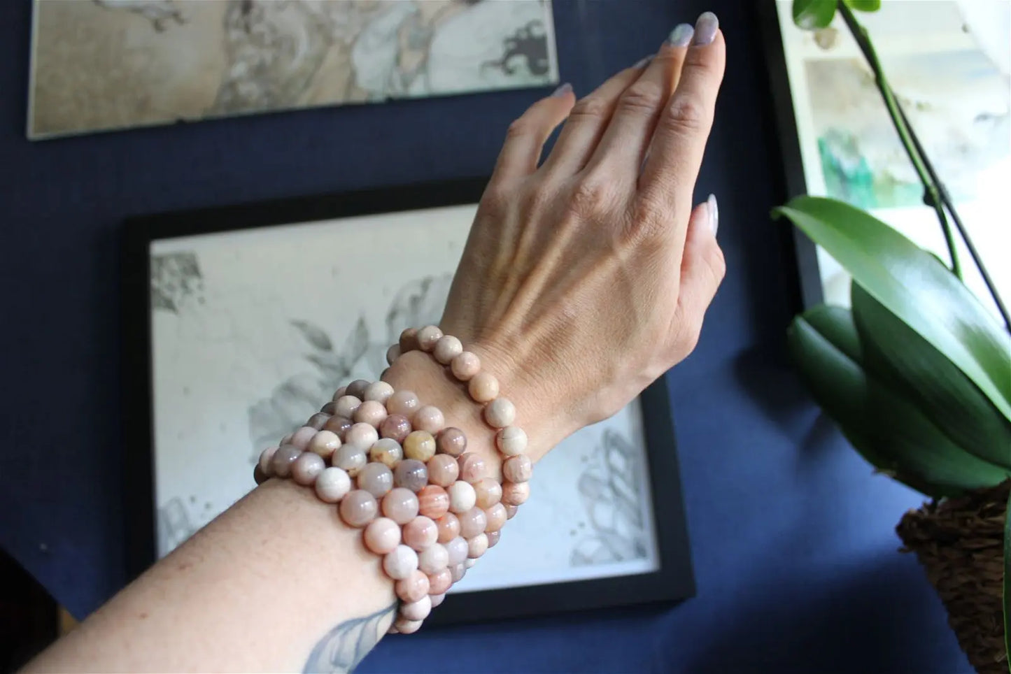 Bracelet en pierres de lune et soleil poignet fin ou moyen - Aurore Lune