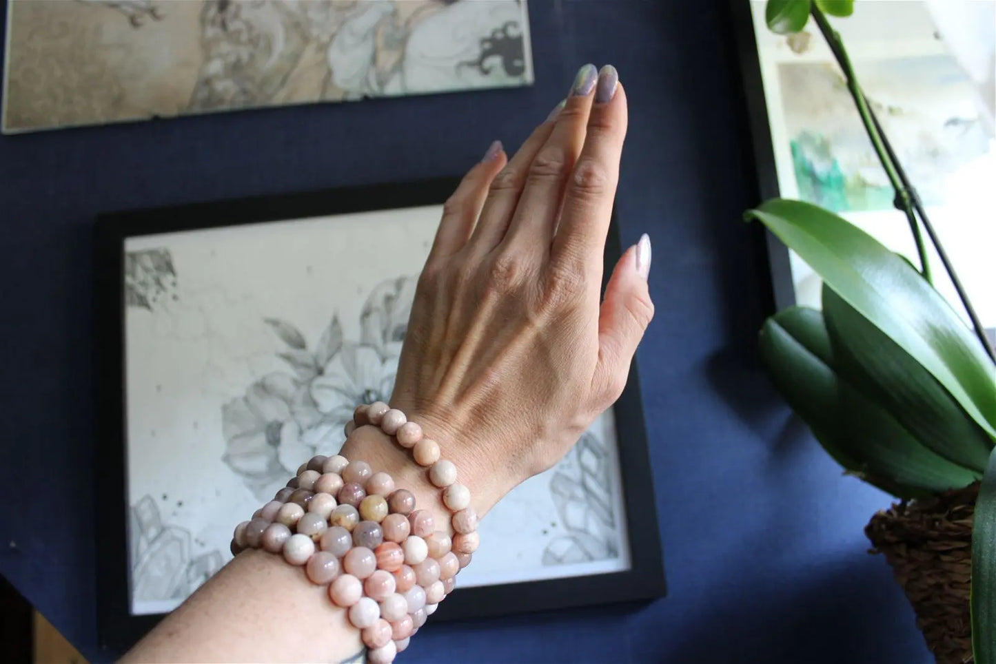 Bracelet en pierres de lune et soleil poignet fin ou moyen - Aurore Lune