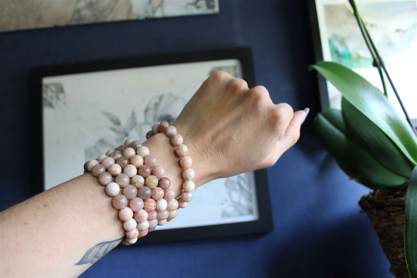 Bracelet en pierres de lune et soleil poignet fin ou moyen - Aurore Lune