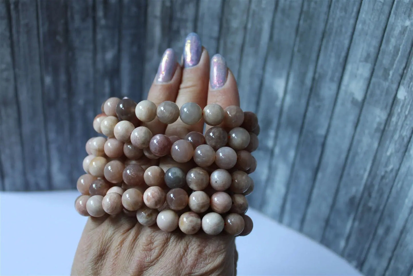 Bracelet en pierres de lune et soleil poignet fin ou moyen - Aurore Lune