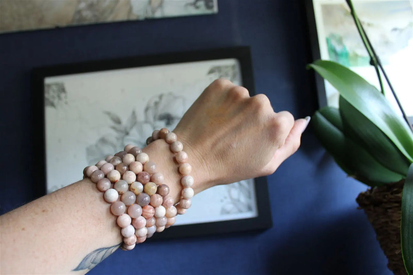 Bracelet en pierres de lune et soleil poignet fin ou moyen - Aurore Lune