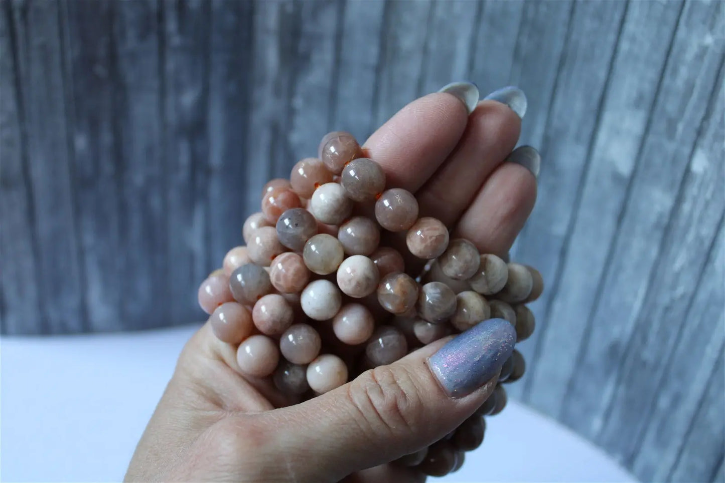Bracelet en pierres de lune et soleil poignet fin ou moyen - Aurore Lune