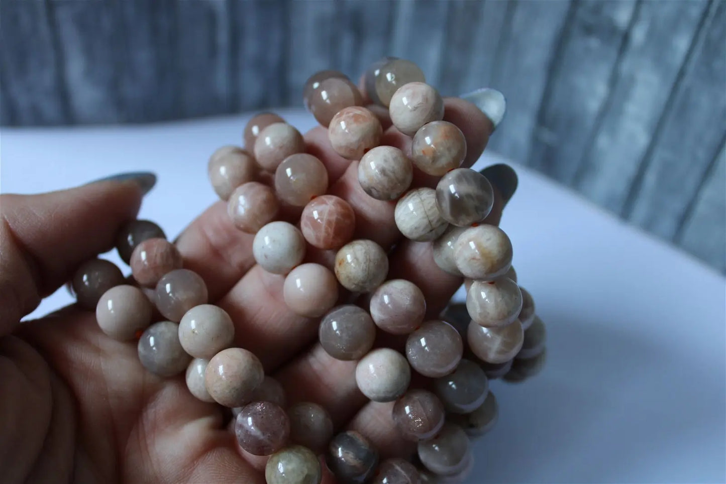 Bracelet en pierres de lune et soleil poignet fin ou moyen - Aurore Lune