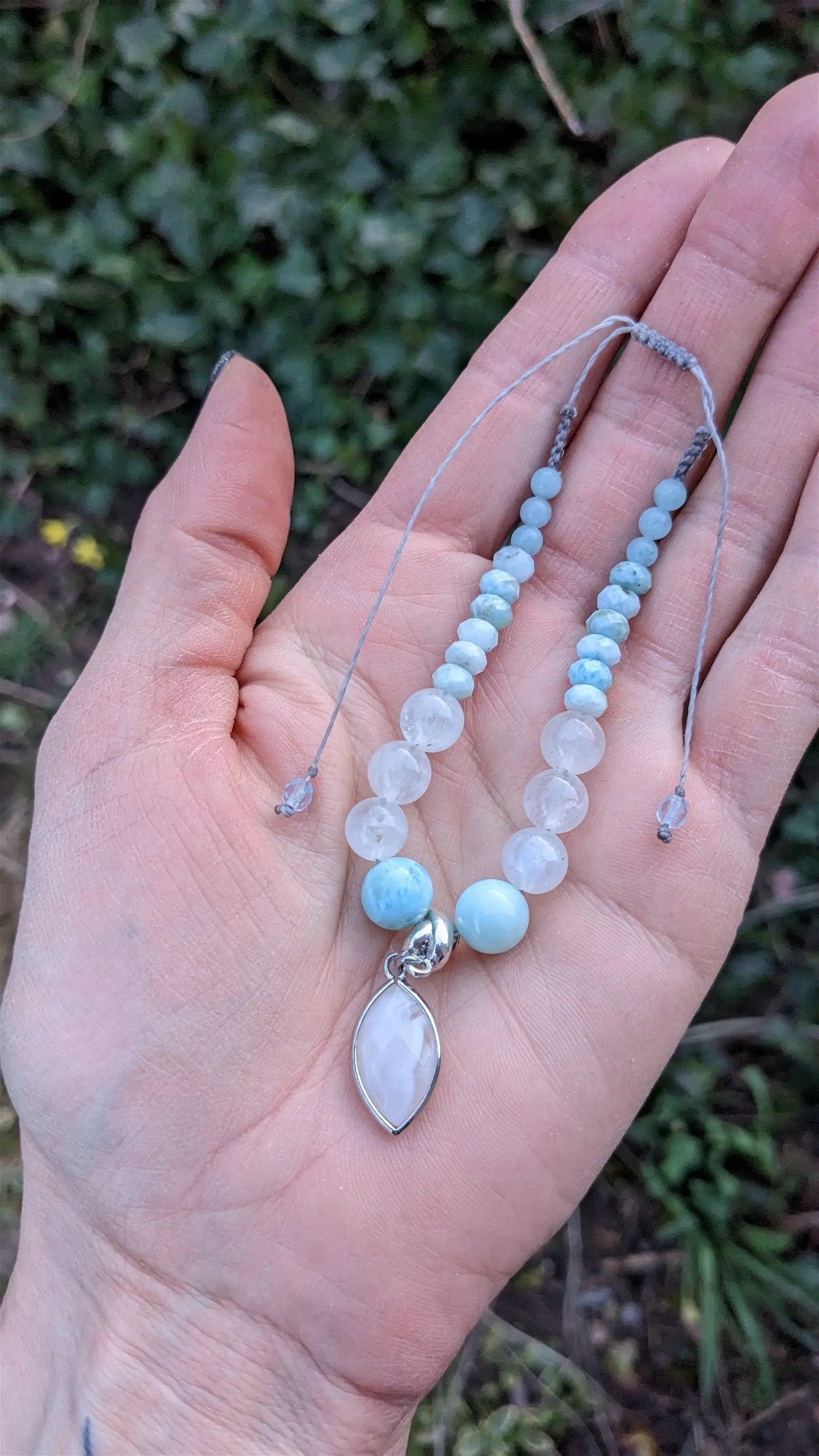 Bracelet fait maison macramé larimar agate aigue marine - Aurore Lune
