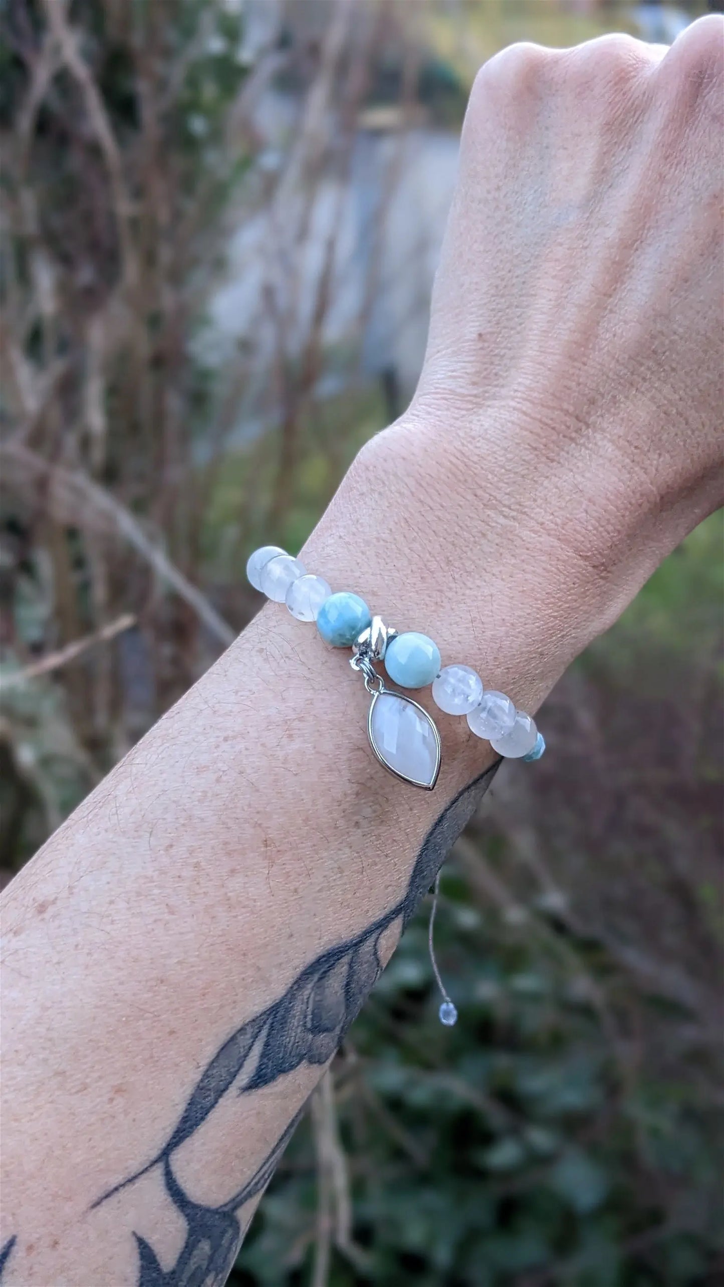 Bracelet fait maison macramé larimar agate aigue marine - Aurore Lune