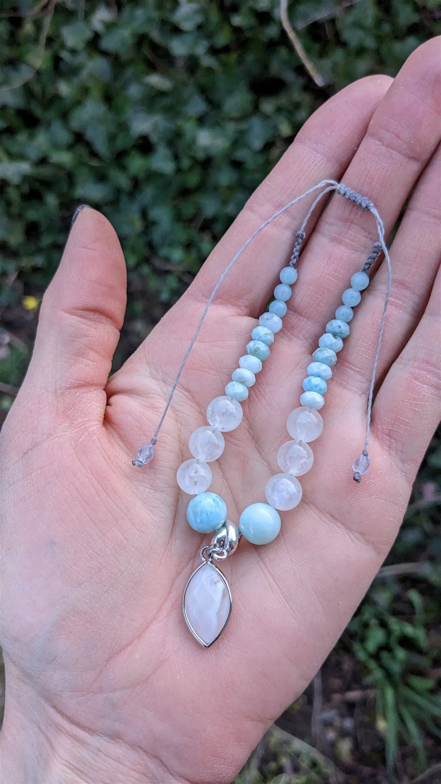 Bracelet fait maison macramé larimar agate aigue marine - Aurore Lune