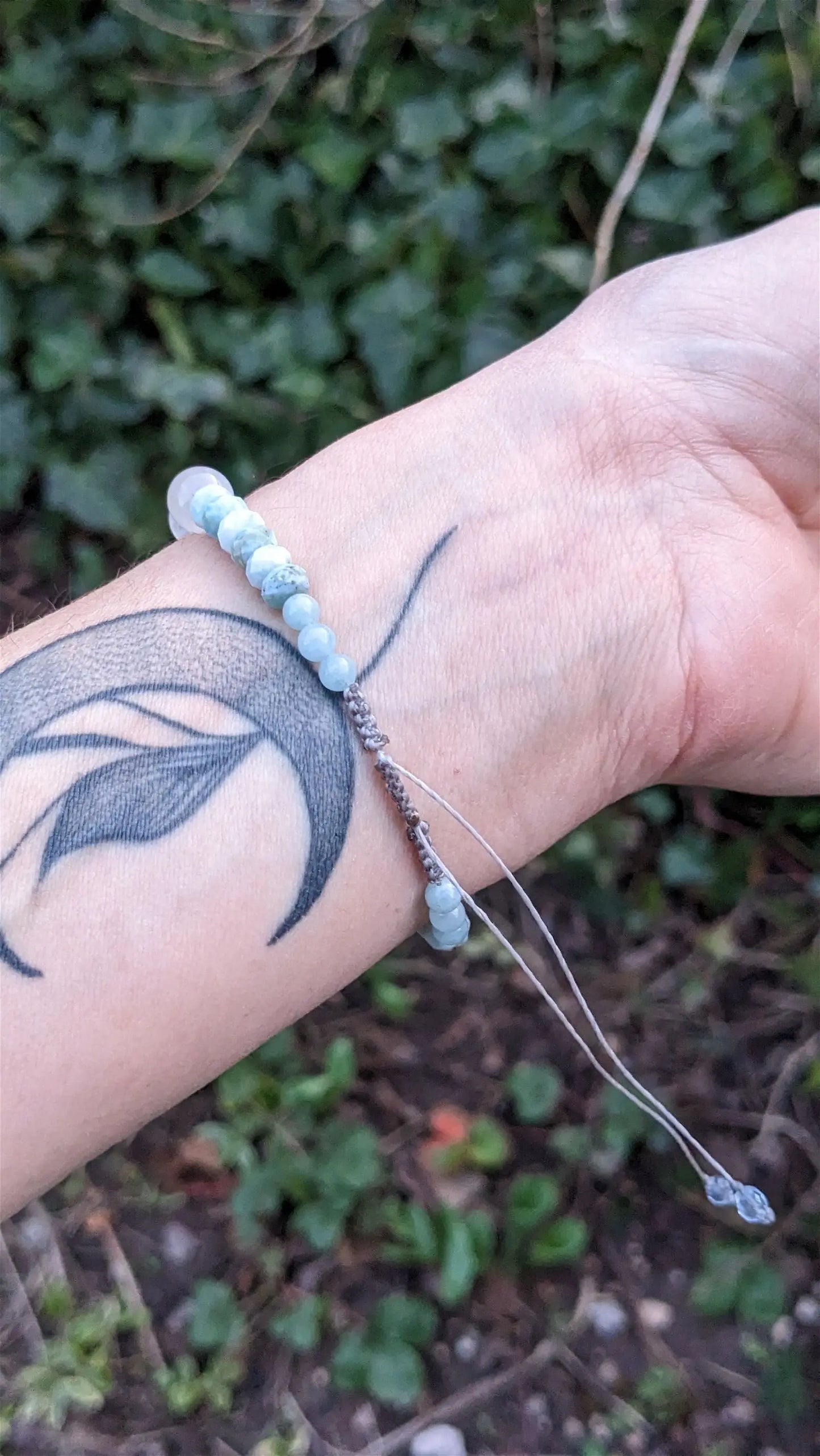 Bracelet fait maison macramé larimar agate aigue marine - Aurore Lune