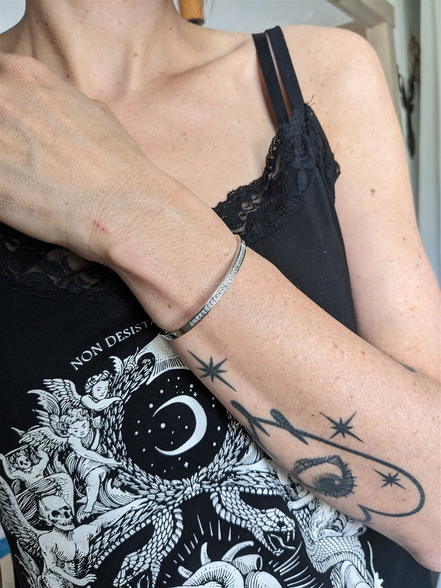 Bracelet fantaisie en inox à strass - Aurore Lune
