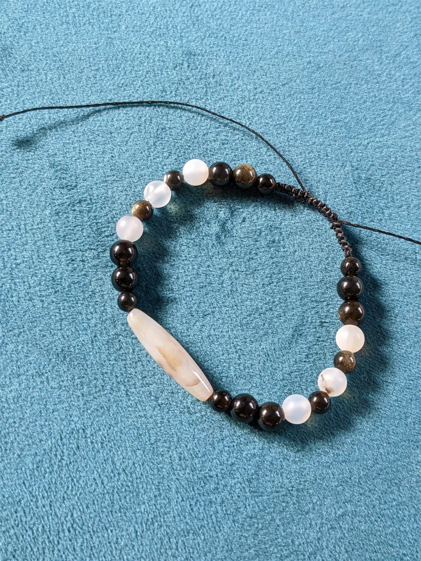 Bracelet grand poignet agate obsidiennes - Aurore Lune
