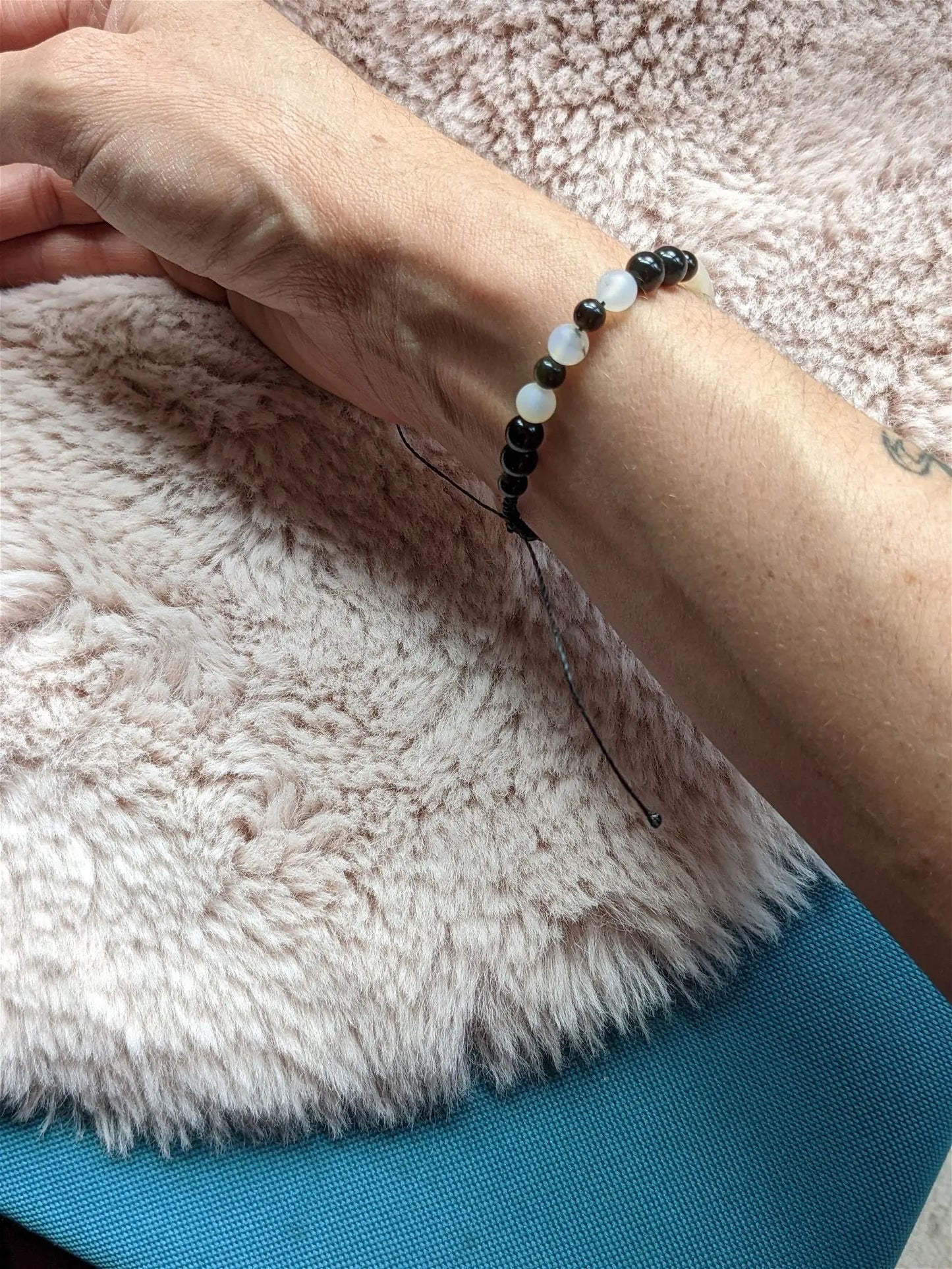 Bracelet grand poignet agate obsidiennes - Aurore Lune