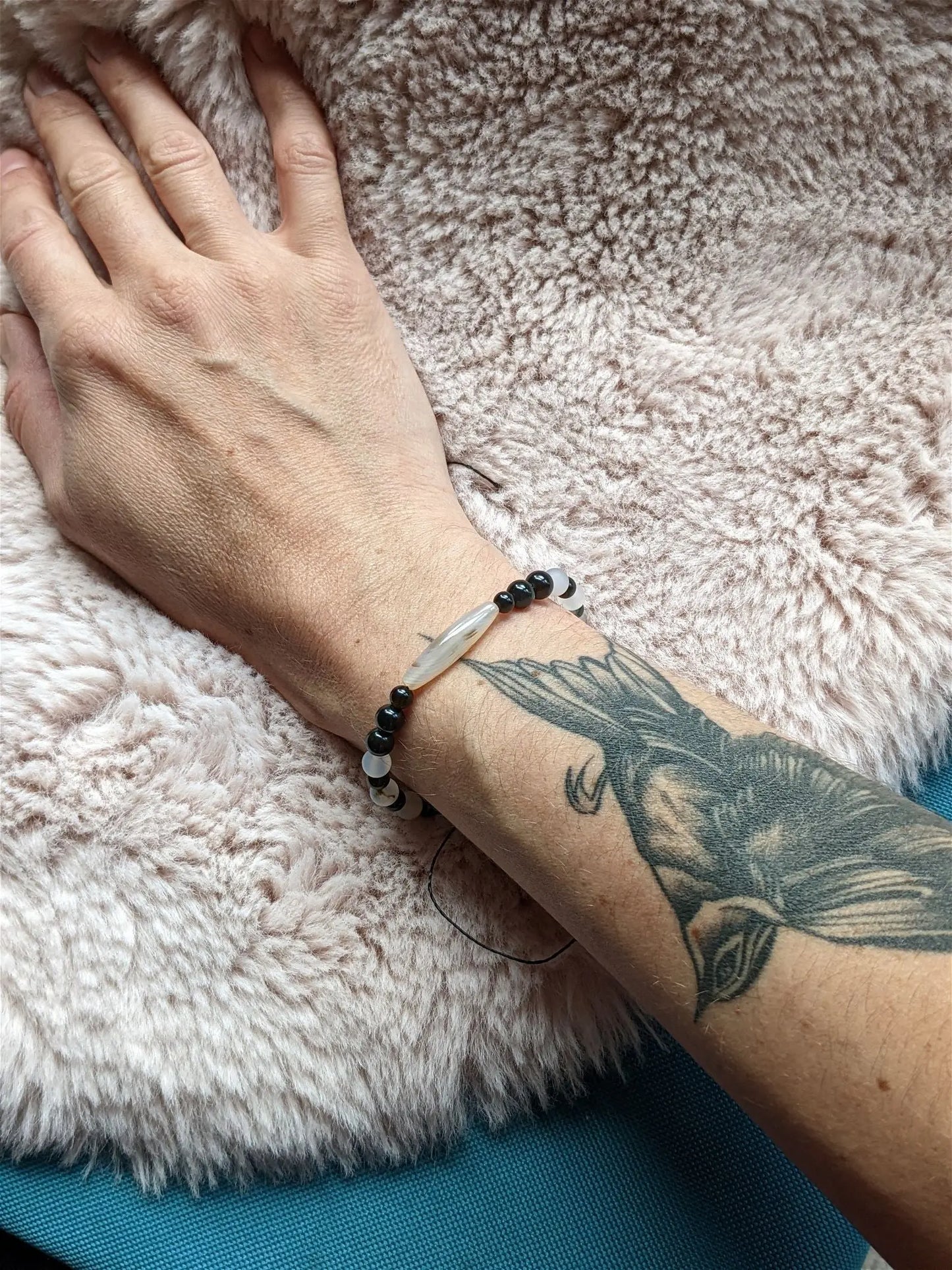 Bracelet grand poignet agate obsidiennes - Aurore Lune
