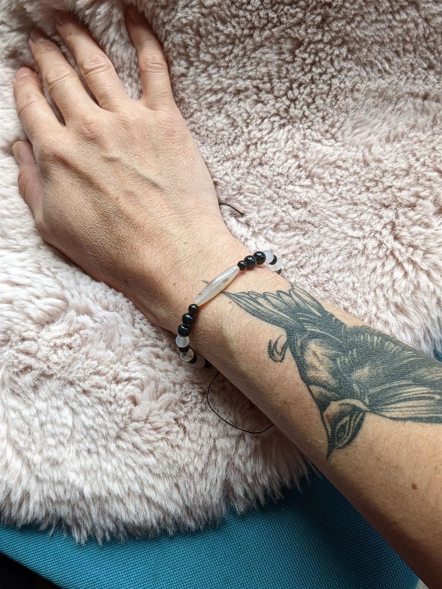 Bracelet grand poignet agate obsidiennes - Aurore Lune