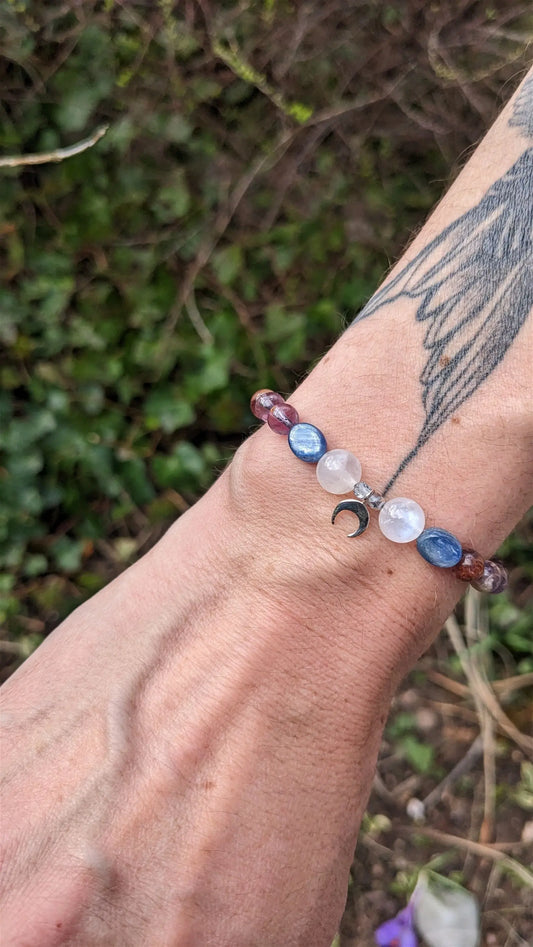 Bracelet macramé labradorite blanche disthene améthyste grenat - Aurore Lune