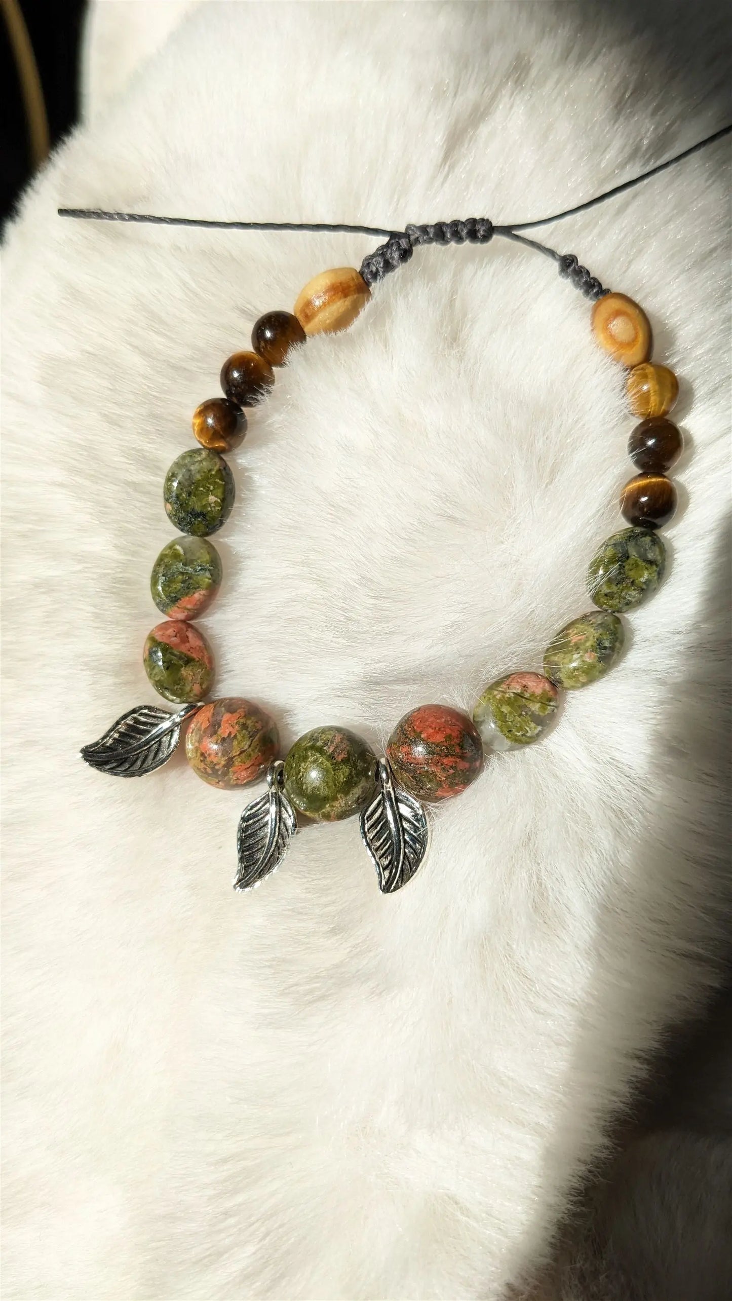 Bracelet macramé unakite oeil de tigre - Aurore Lune