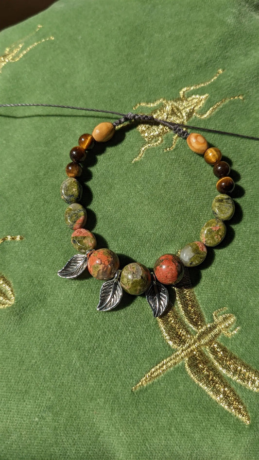 Bracelet macramé unakite oeil de tigre - Aurore Lune