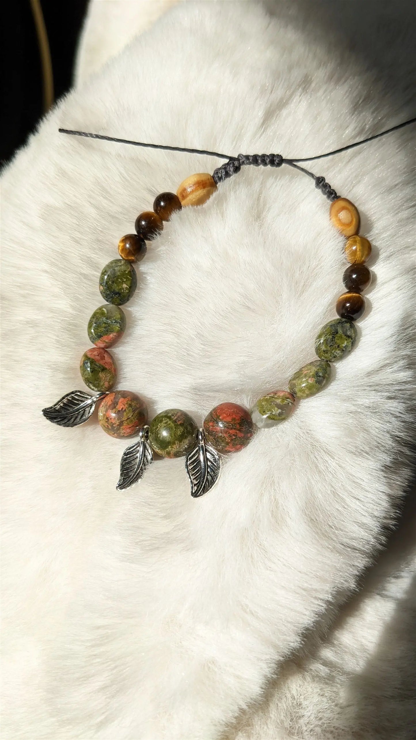Bracelet macramé unakite oeil de tigre - Aurore Lune