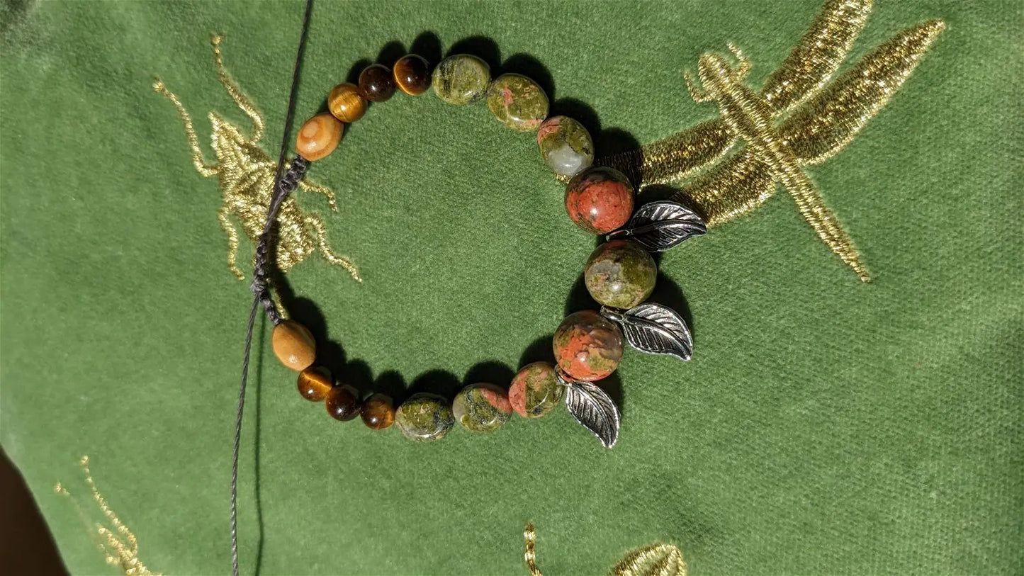 Bracelet macramé unakite oeil de tigre - Aurore Lune