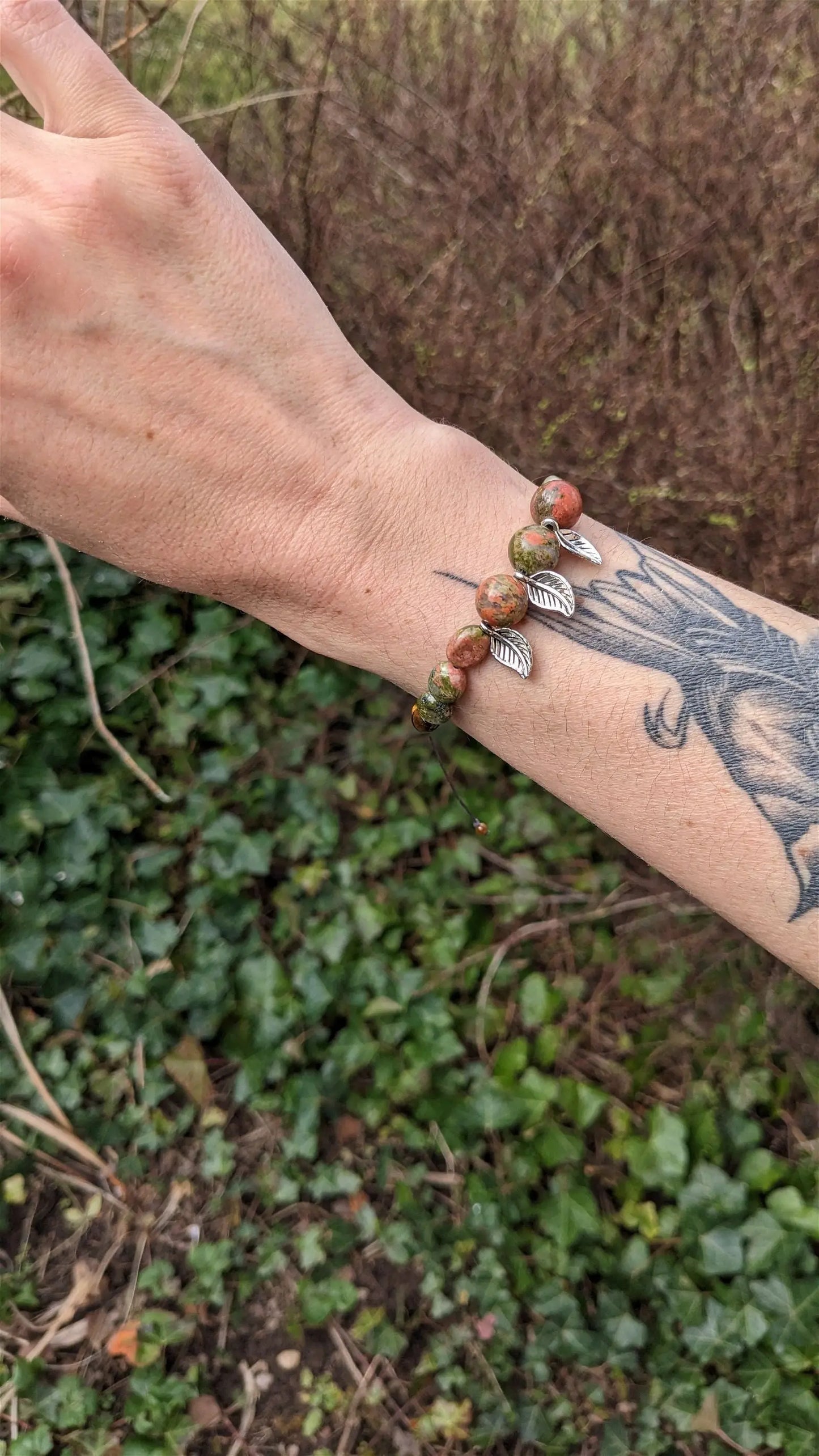 Bracelet macramé unakite oeil de tigre - Aurore Lune