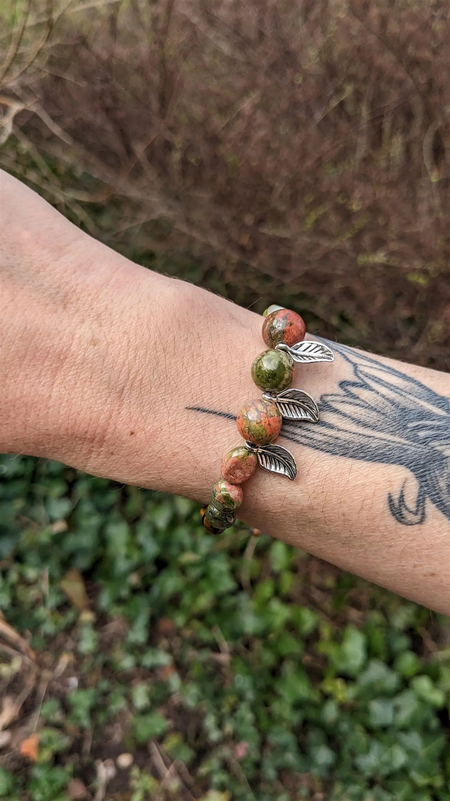Bracelet macramé unakite oeil de tigre - Aurore Lune