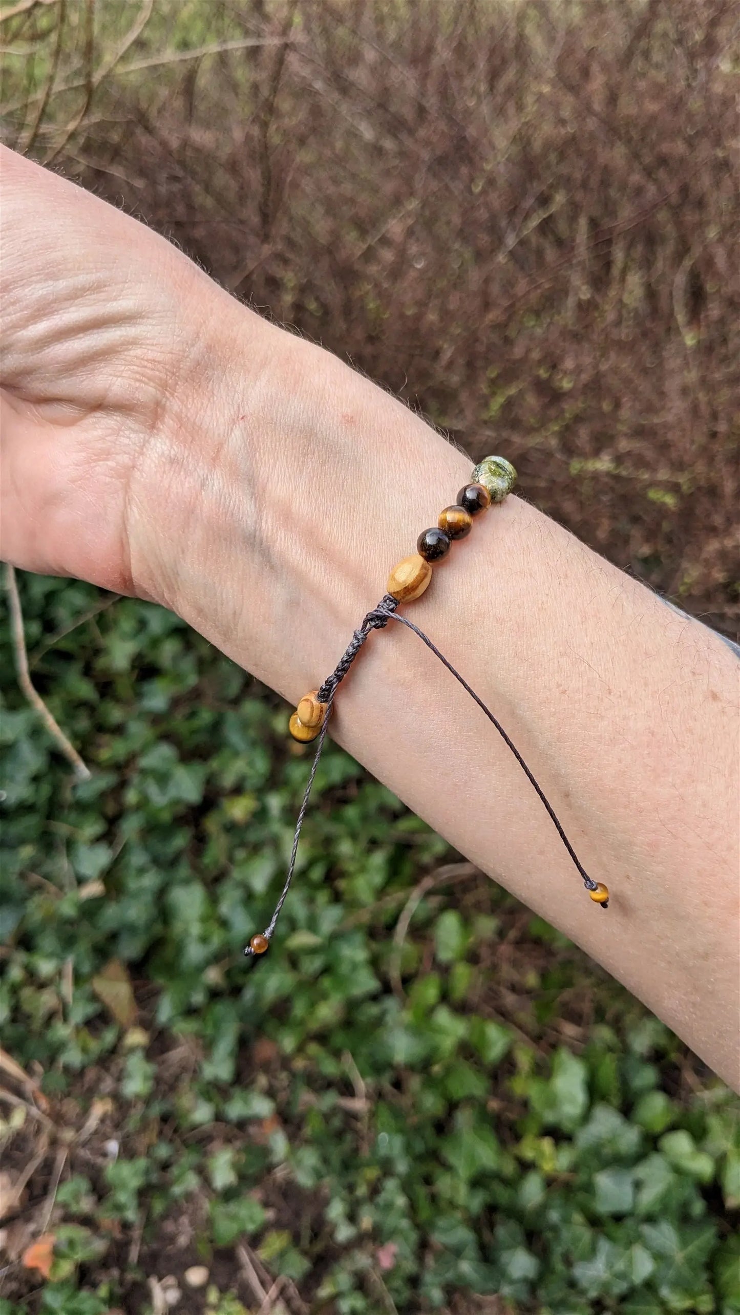 Bracelet macramé unakite oeil de tigre - Aurore Lune