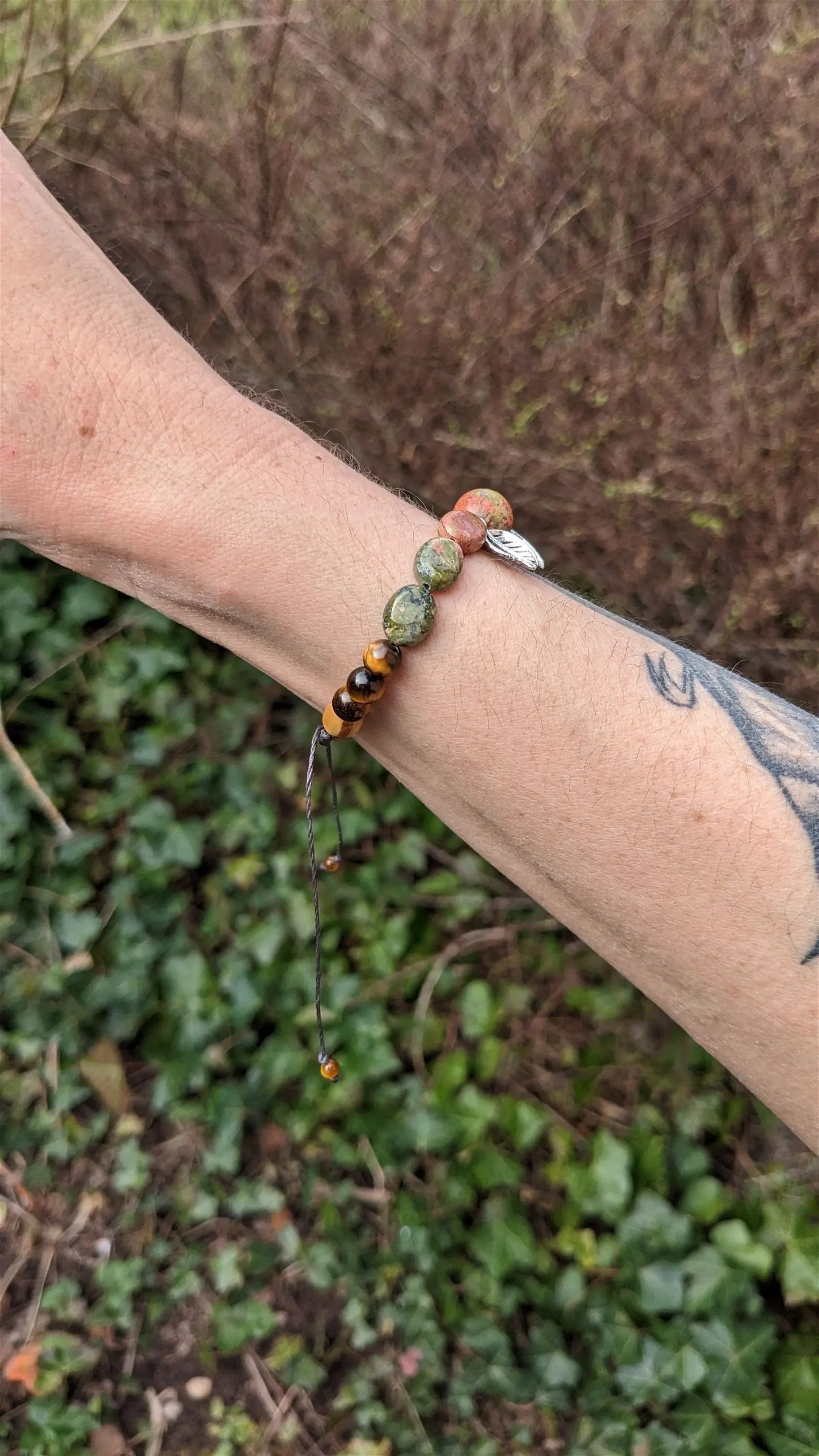 Bracelet macramé unakite oeil de tigre - Aurore Lune