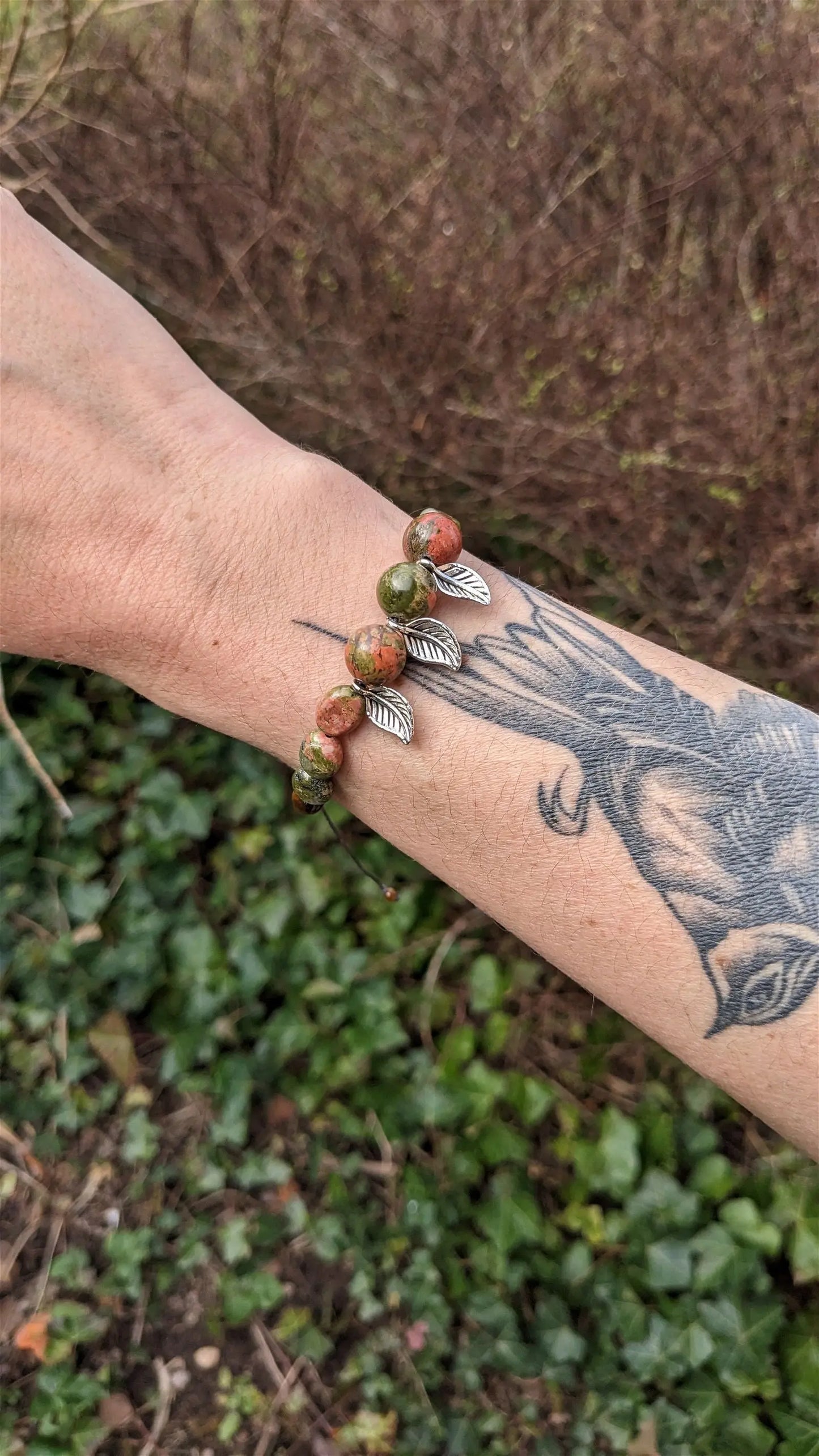 Bracelet macramé unakite oeil de tigre - Aurore Lune