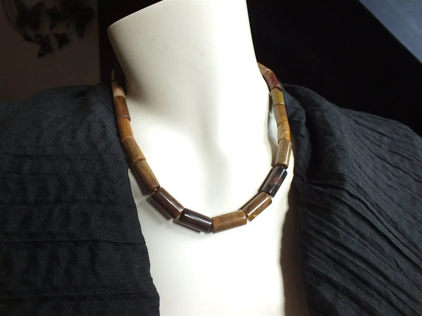 Collier 45 cm en bois fossile - Aurore Lune