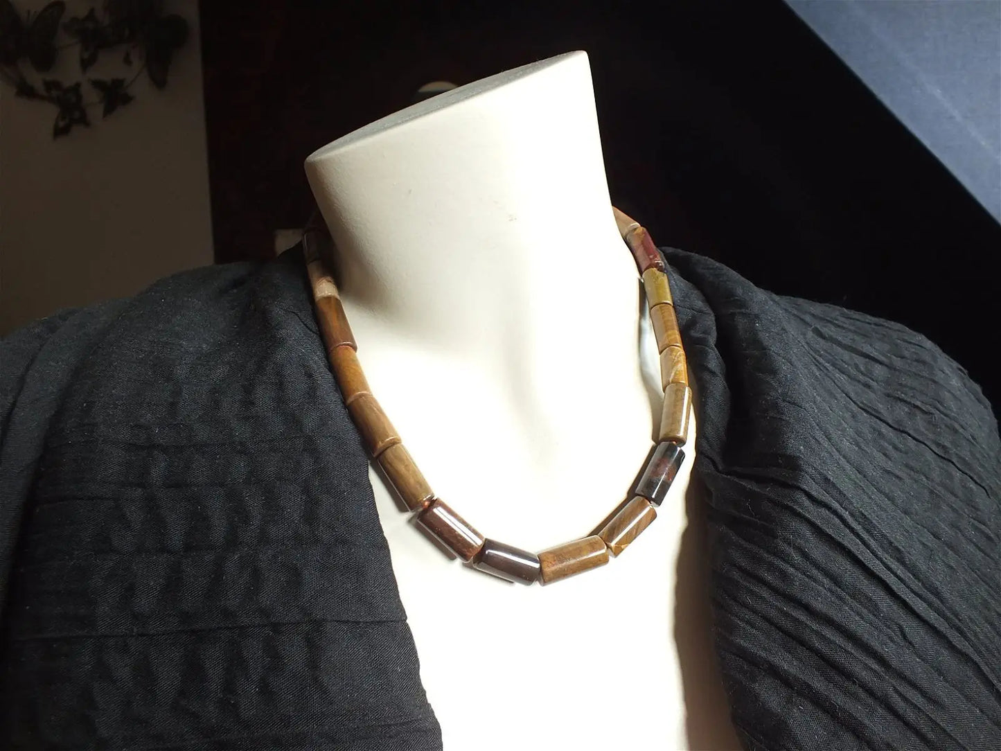 Collier 45 cm en bois fossile - Aurore Lune