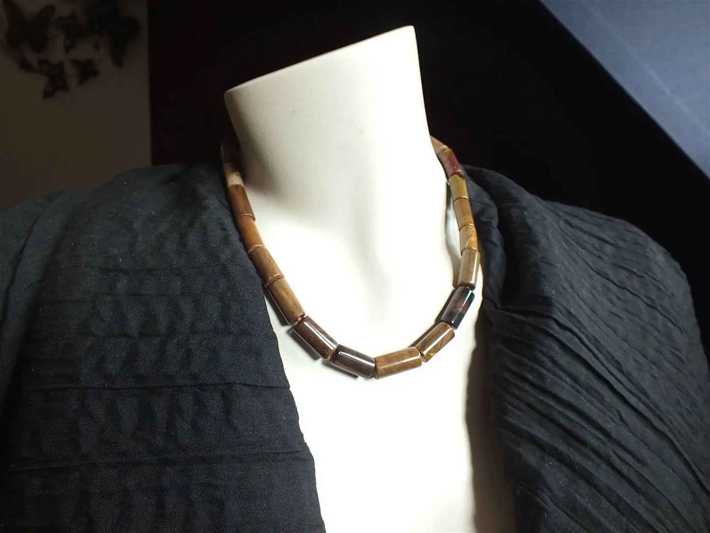 Collier 45 cm en bois fossile - Aurore Lune